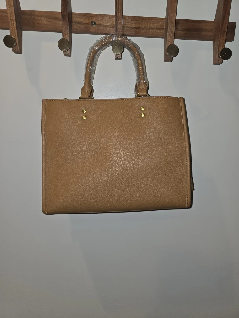 Structured Tan Satchel Handbag with Removable Straps